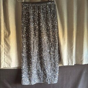 Gray Silver Sequin Pencil Midi Skirt M